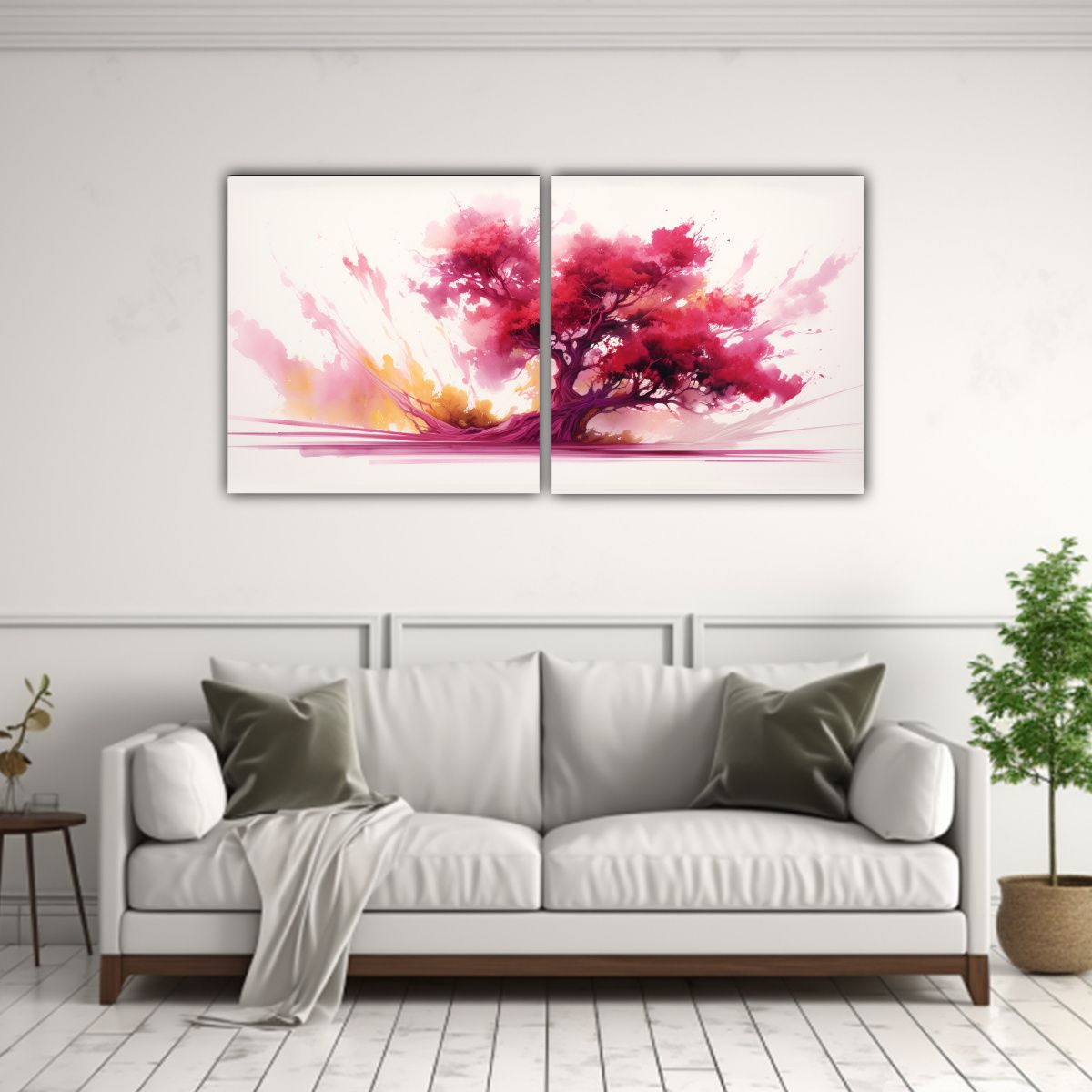 GENERICO - Pintura Abstracta En Fucsia Bonsai Rojo Y Dorado 60x30 Cm