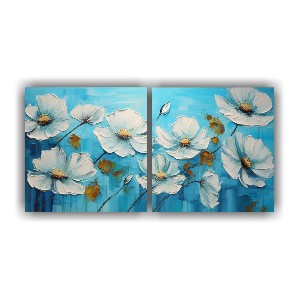GENERICO - Set 2 Telas En Bastidor Dibujo Simple De Flores 60x30 Cm