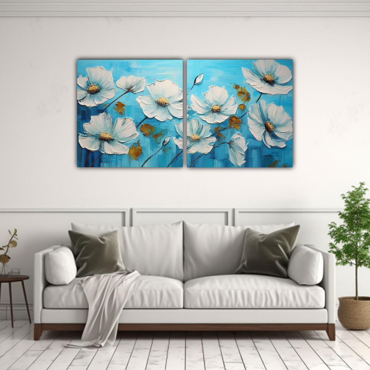 GENERICO - Set 2 Telas En Bastidor Dibujo Simple De Flores 60x30 Cm