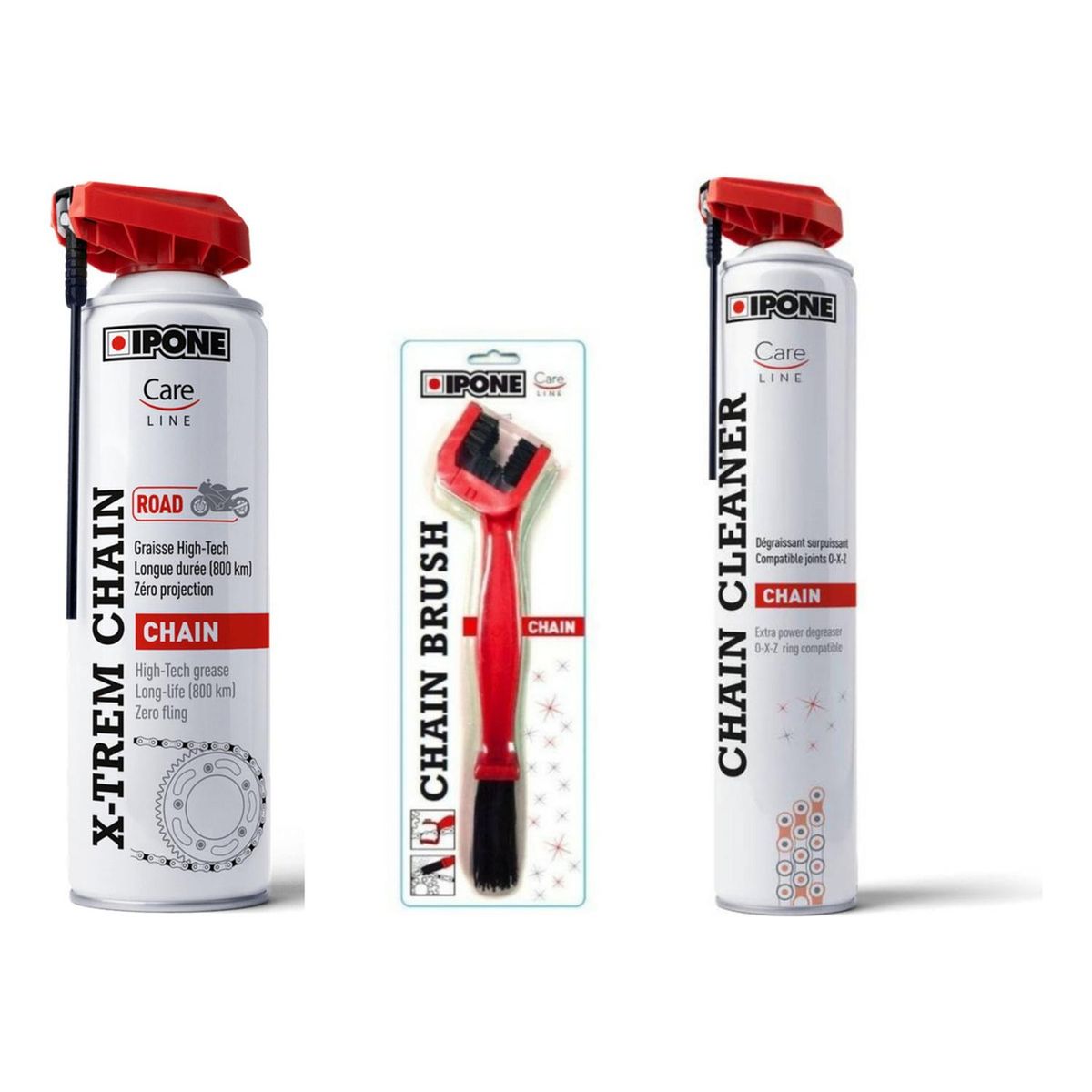 IPONE - Kit Lubricante + Desengrasante + Cepillo Moto Ipone Original