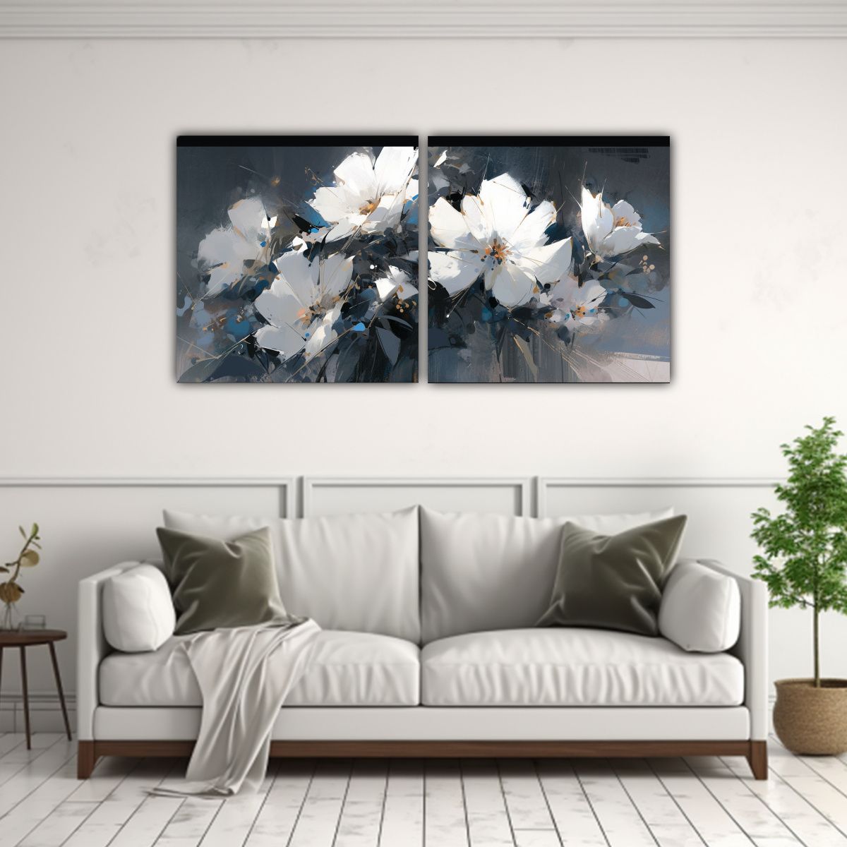 GENERICO - Pintura En Lienzo De Flores En Colores Blanco Y 100x50 Cm