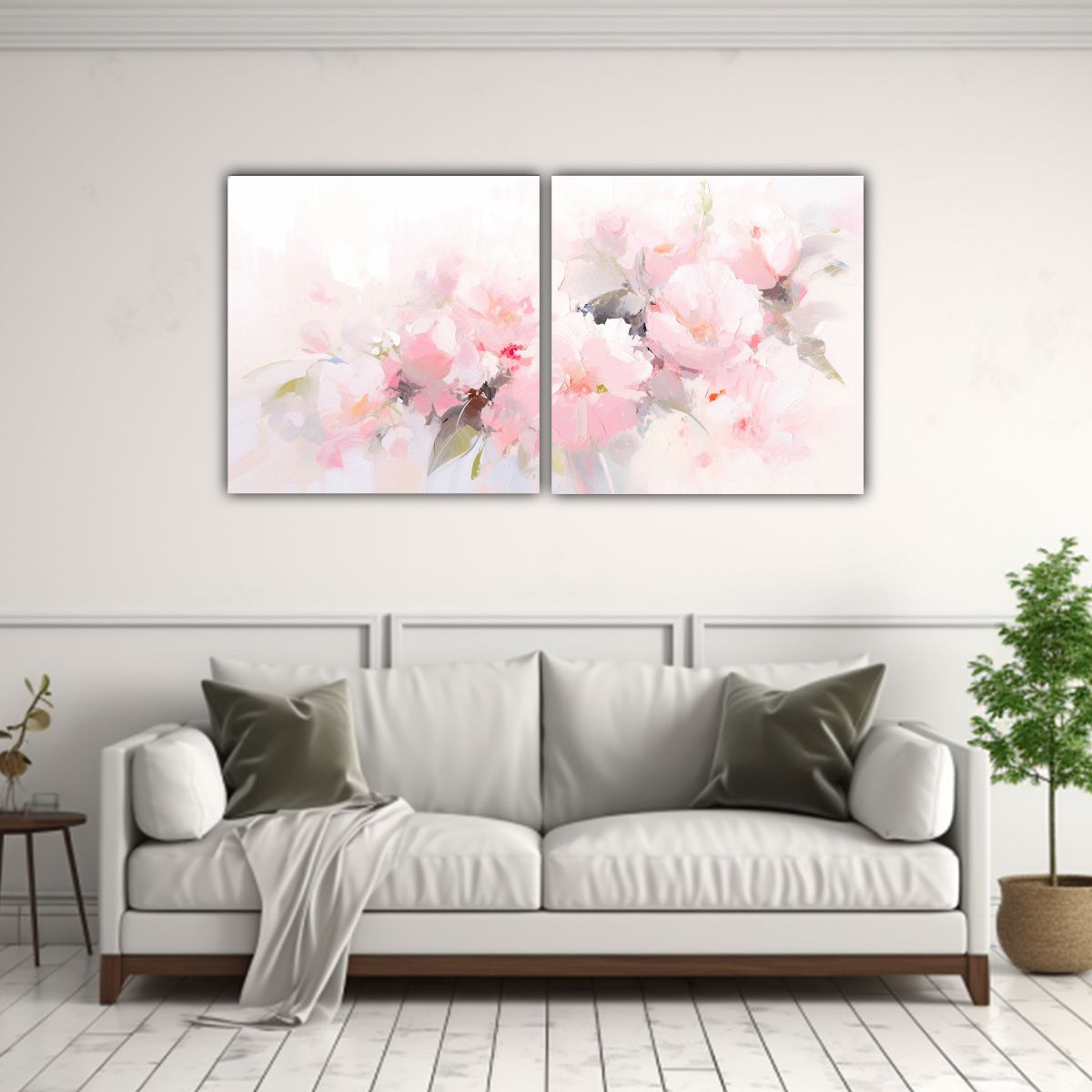 GENERICO - Pintura En Lienzo De Flores Blancas Y Rosadas En 100x50 Cm