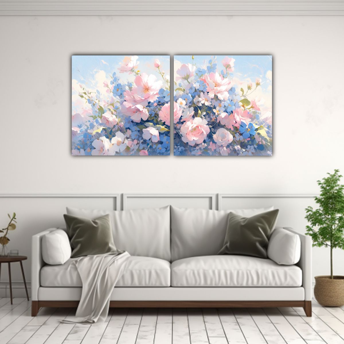 GENERICO - Pintura Lineal De Flores En Colores Rosa Y Azul 80x40 Cm