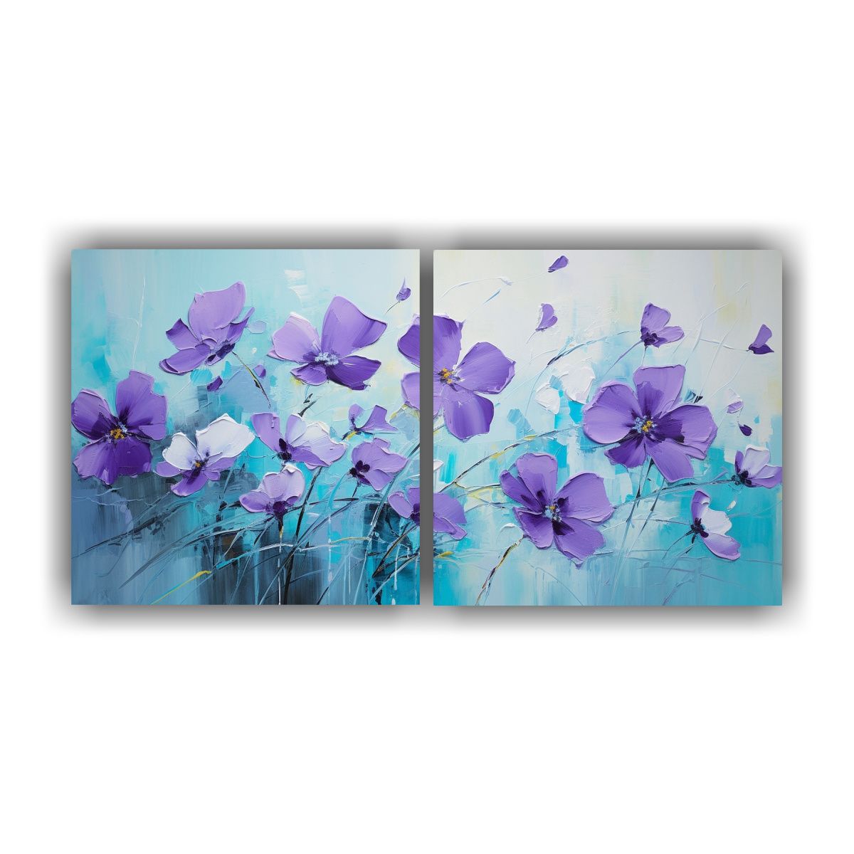 GENERICO - Dos Lienzos Tema Vida En Púrpura Y Colores Cian 80x40 Cm