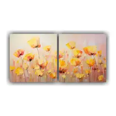 GENERICO - Pintura Floral En Lienzo Amarillo Y Rosa De Alta 100x50 Cm