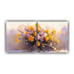 GENERICO - Cuadro De Flores Amarillas Y Moradas En 100x50 Cm