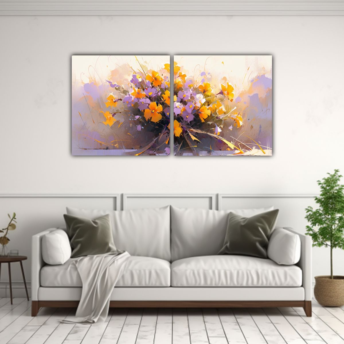 GENERICO - Cuadro De Flores Amarillas Y Moradas En 100x50 Cm