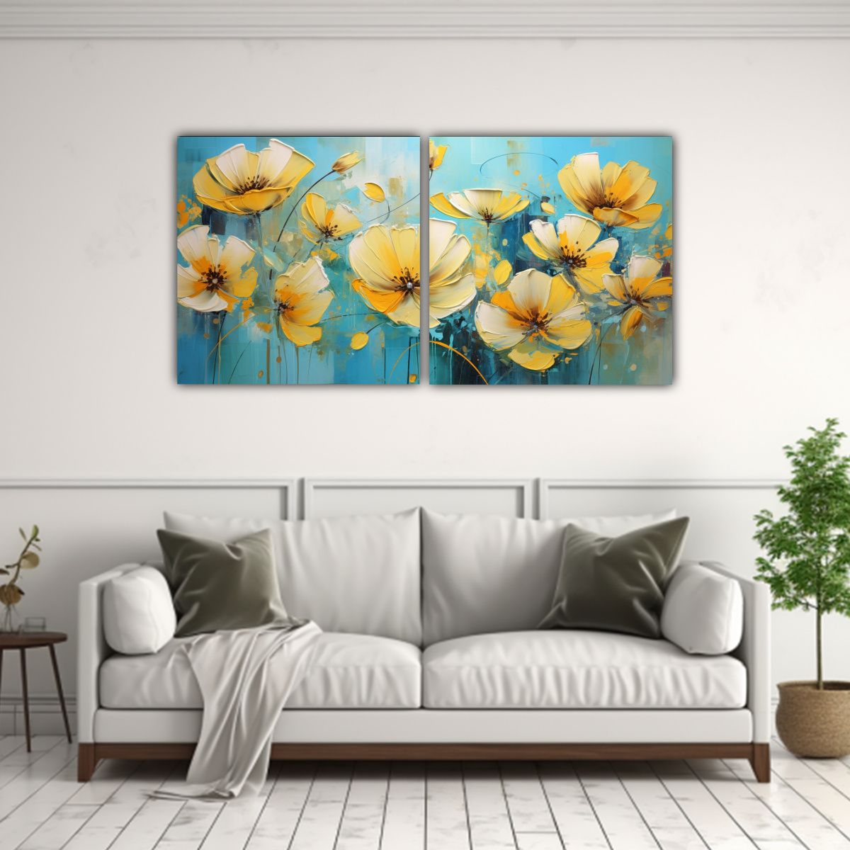 GENERICO - Set 2 Lienzos De Tela Decorativo Flores Amarillas 80x40 Cm