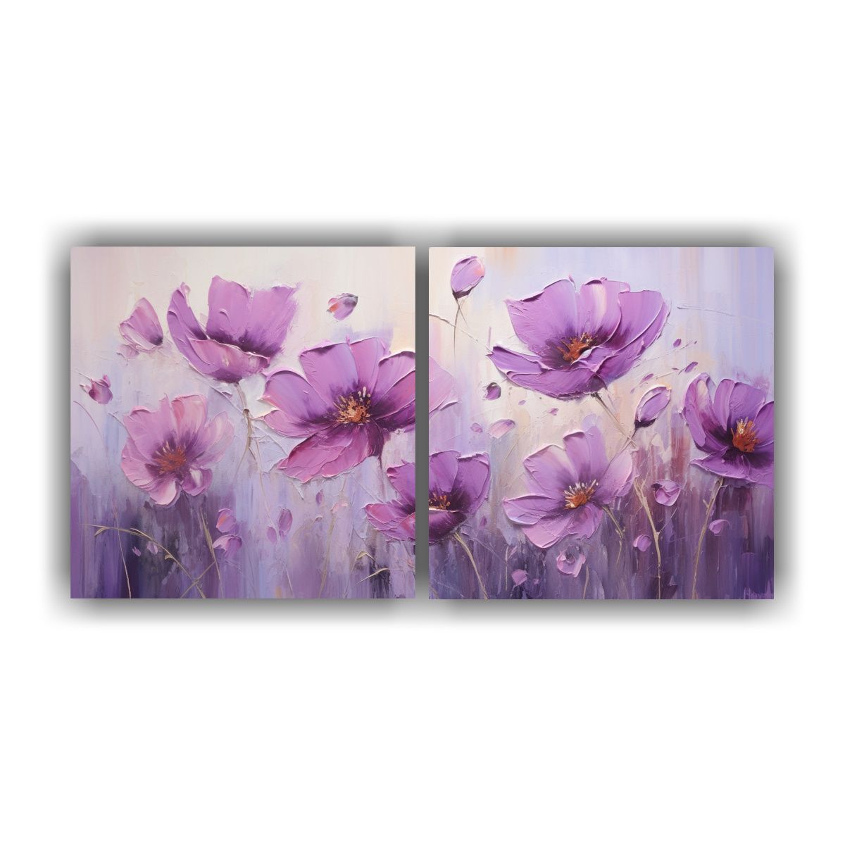 GENERICO - 2 Pintura Flores Púrpura Arte Conceptual 80x40 Cm