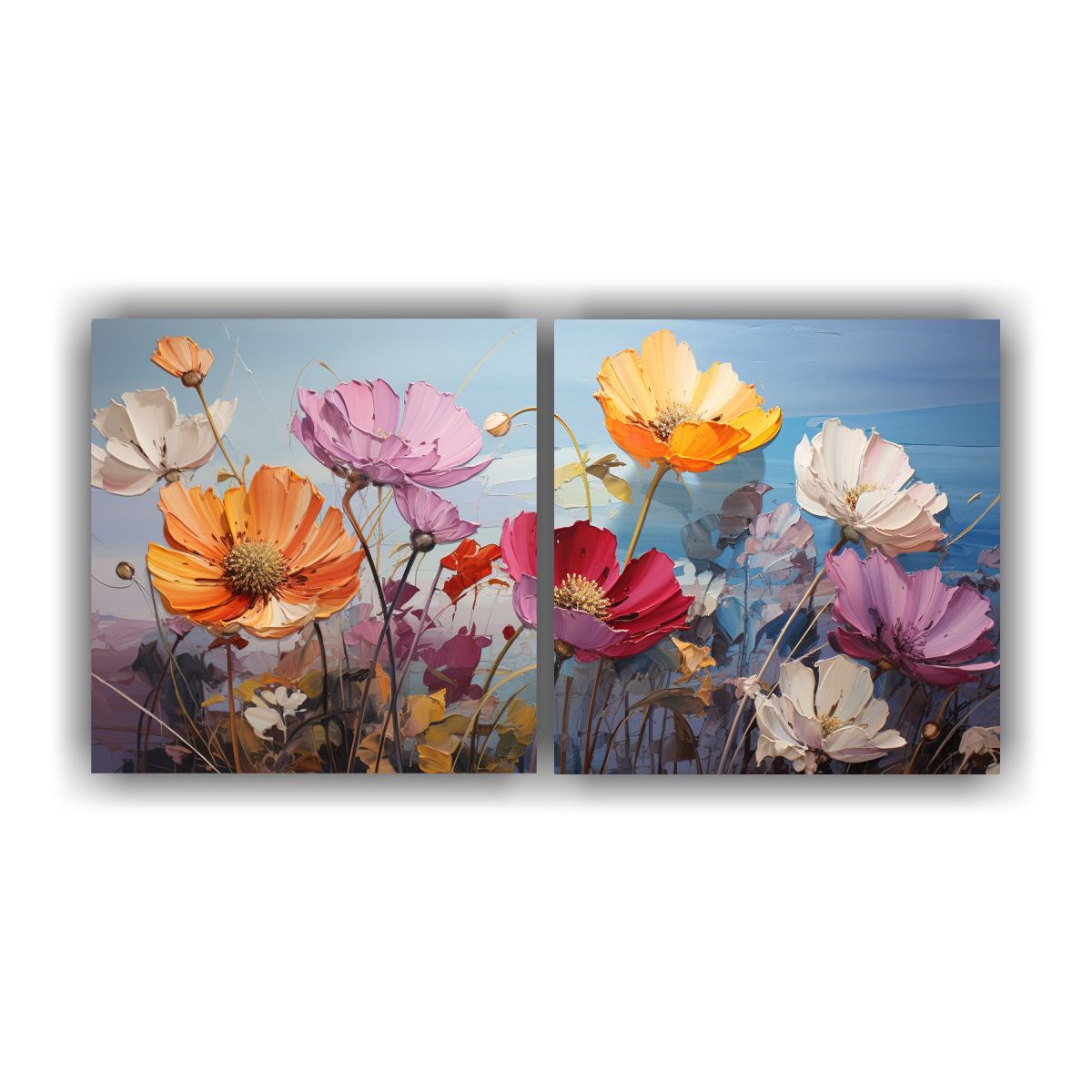 GENERICO - Pintura De Flores Del Arcoíris En Lienzo Al 60x30 Cm