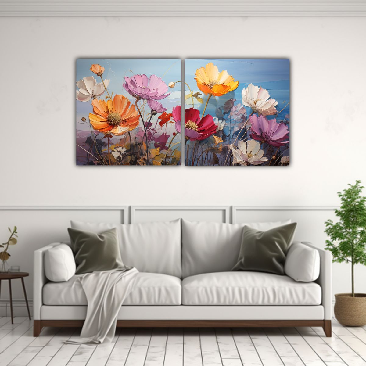 GENERICO - Pintura De Flores Del Arcoíris En Lienzo Al 60x30 Cm