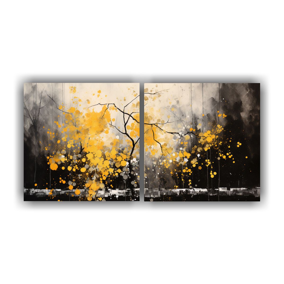 GENERICO - Set 2 Telas En Bastidor Movimiento Estilo Árbol 60x30 Cm