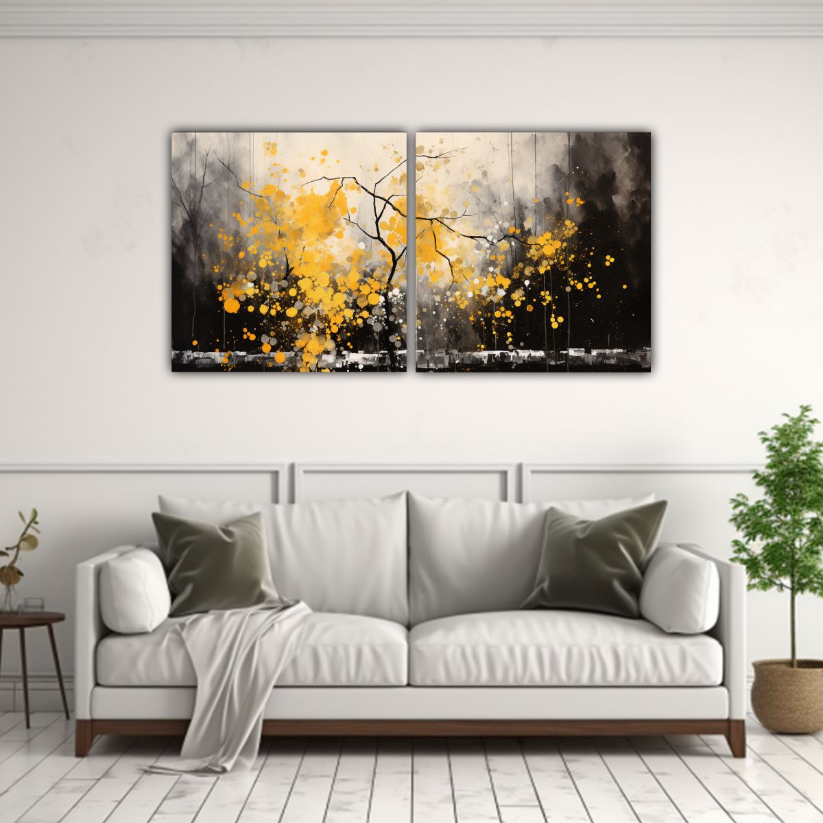 GENERICO - Set 2 Telas En Bastidor Movimiento Estilo Árbol 60x30 Cm