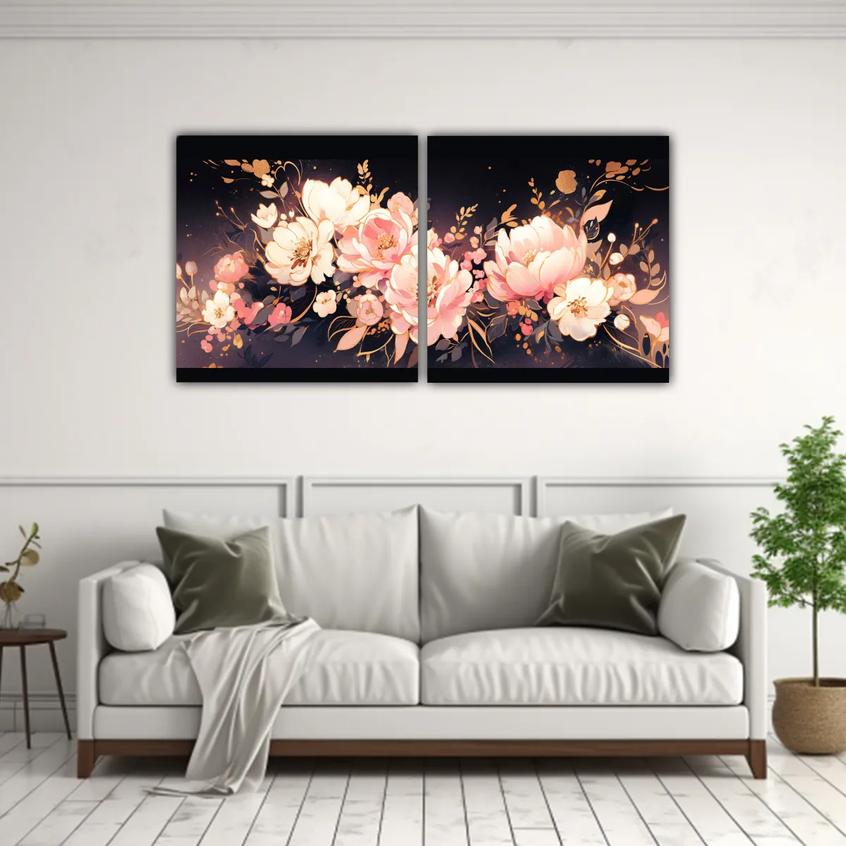 GENERICO - Conjunto 2 Lienzos Conceptual Naturaleza Viva Oro 100x50 Cm