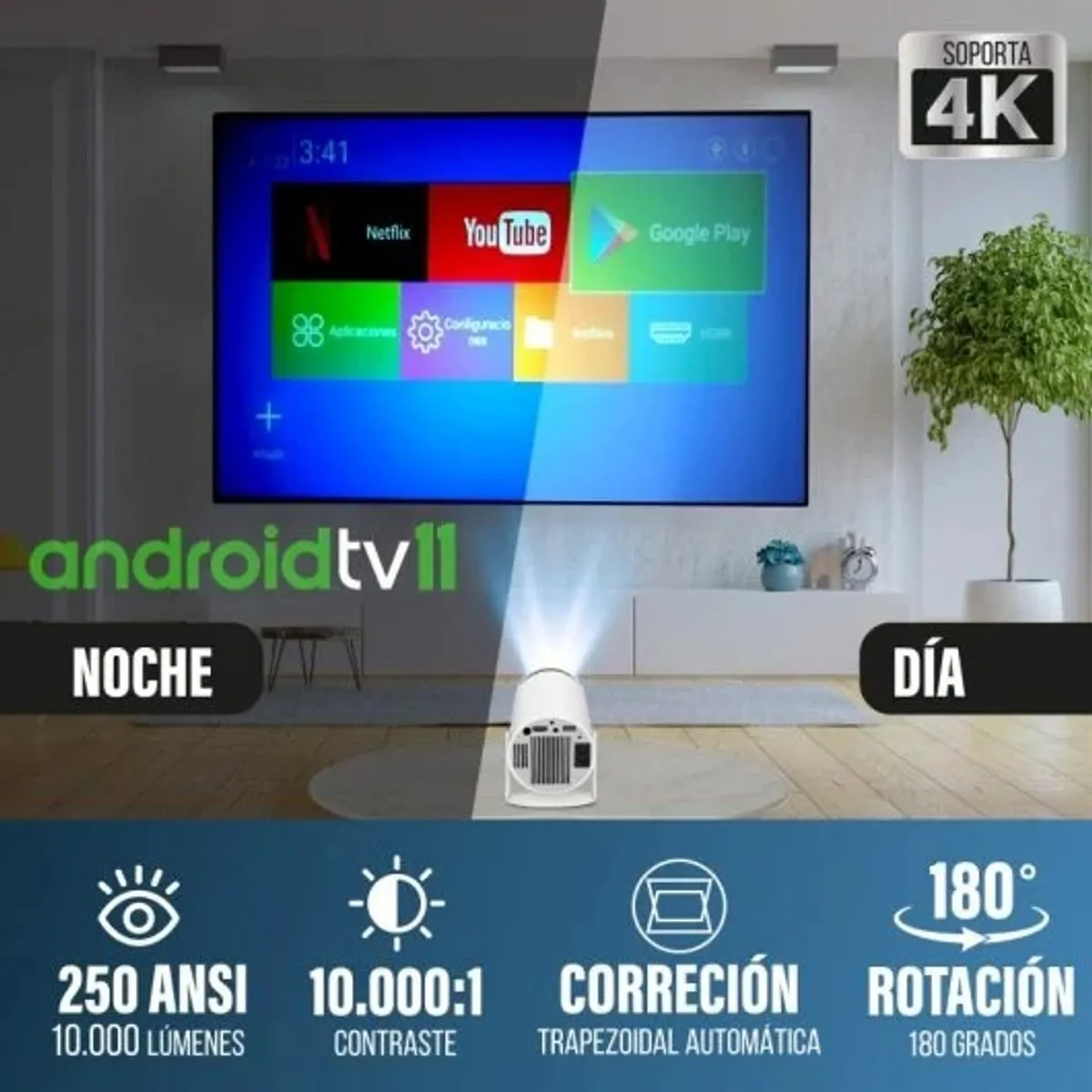 IRM - Proyector Portátil 4k Androidtv Bluetooth Wi-fi Hy-300 Pro