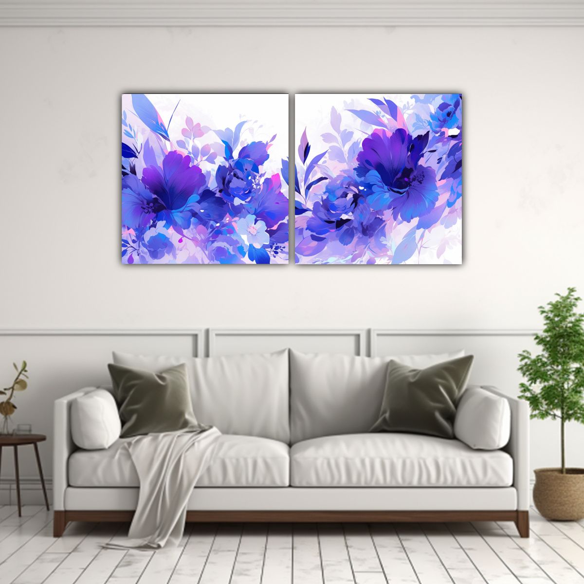 GENERICO - Set 2 Lienzos Moderno Figuras Púrpura Y Azul 100x50 Cm