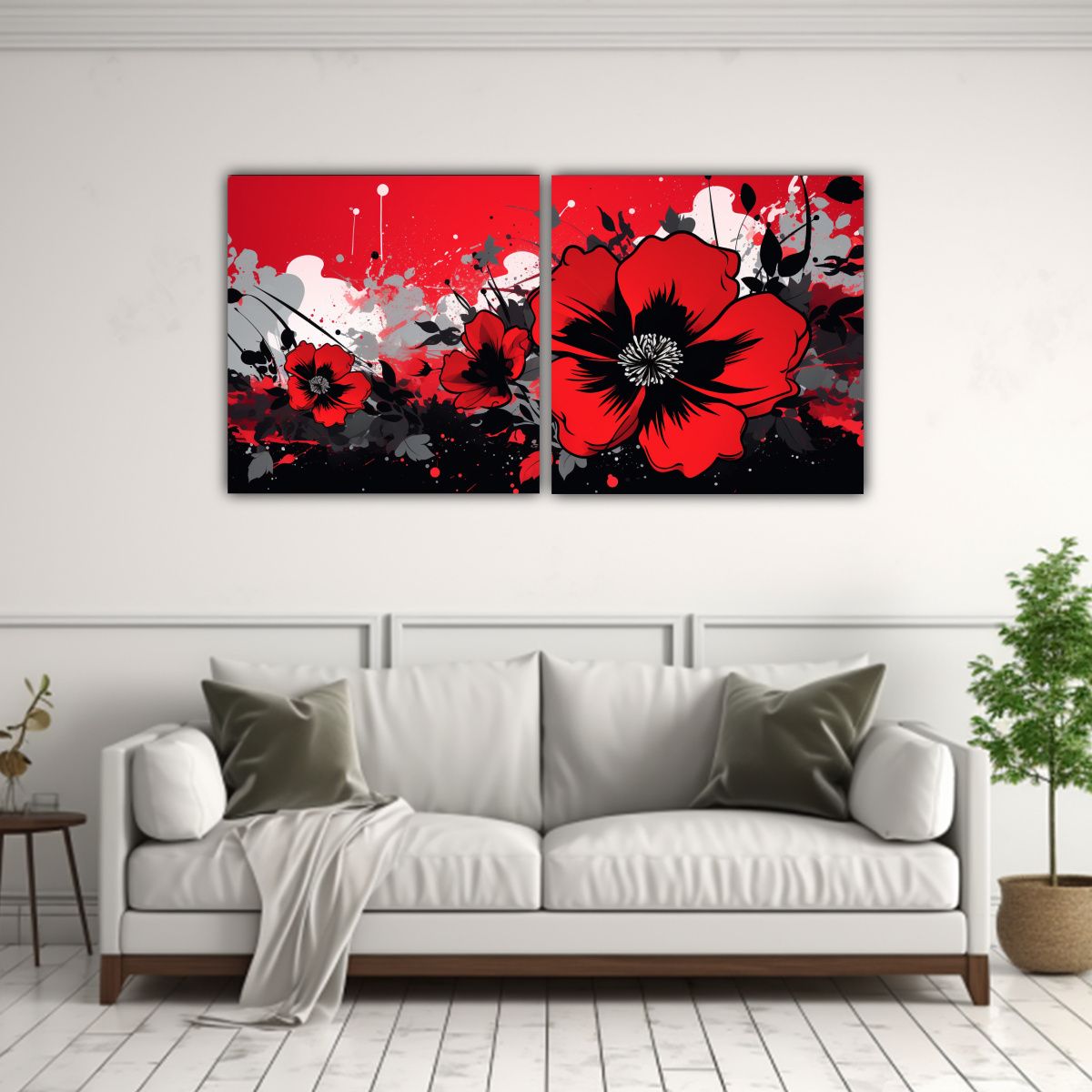 GENERICO - Set 2 Cuadros Calidos Estrellados En Colores Rojo 60x30 Cm