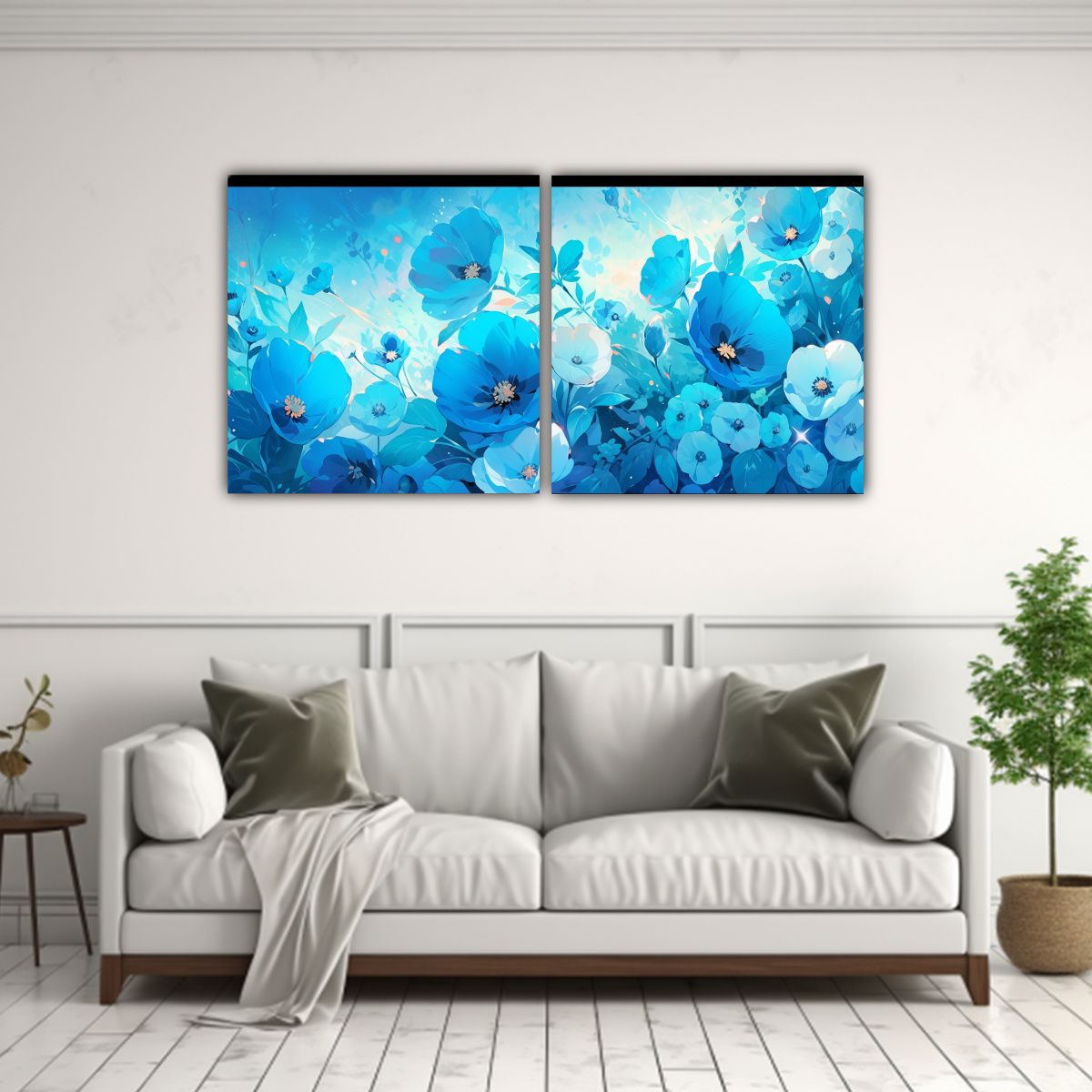 GENERICO - Set 2 Cuadros Horizontal Alegría Turquesa Y Azul 80x40 Cm