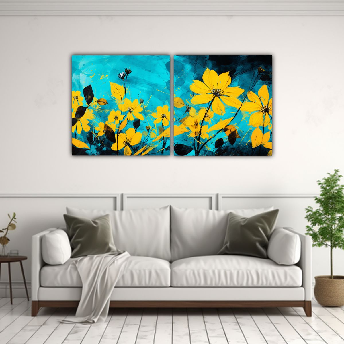 GENERICO - Artes De Pared Vintage En Amarillo Y Turquesa 80x40 Cm