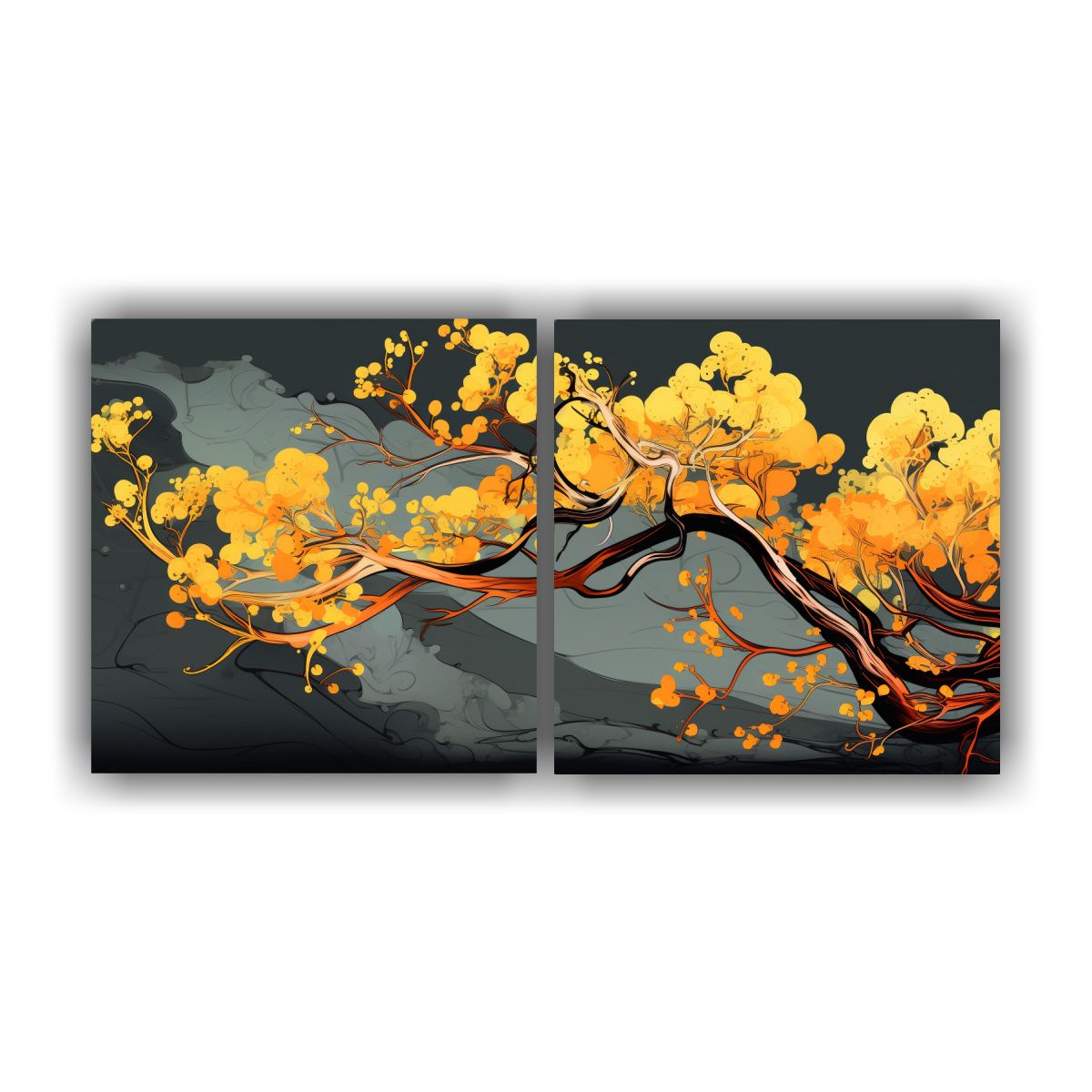 GENERICO - Cuadros Creativos Árbol Arbutus En Amarillo Y 60x30 Cm