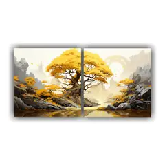 GENERICO - Pintura Abstracta De árbol Bonsái De Abedul En 80x40 Cm