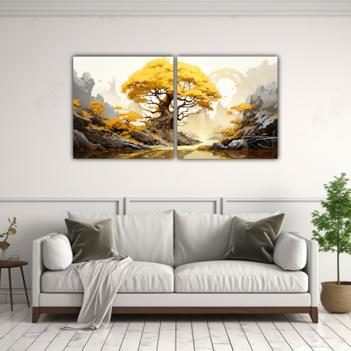 GENERICO - Pintura Abstracta De árbol Bonsái De Abedul En 80x40 Cm