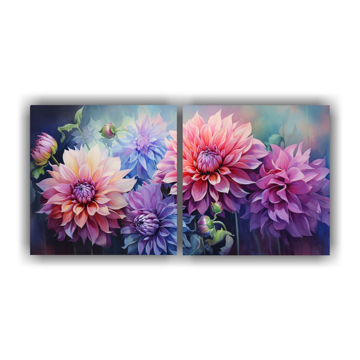 GENERICO - Pintura Abstracta De Flores Dahlias En Verde Y 100x50 Cm