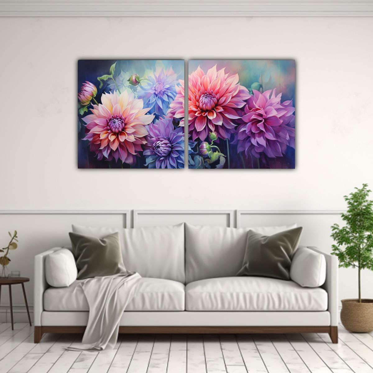 GENERICO - Pintura Abstracta De Flores Dahlias En Verde Y 80x40 Cm