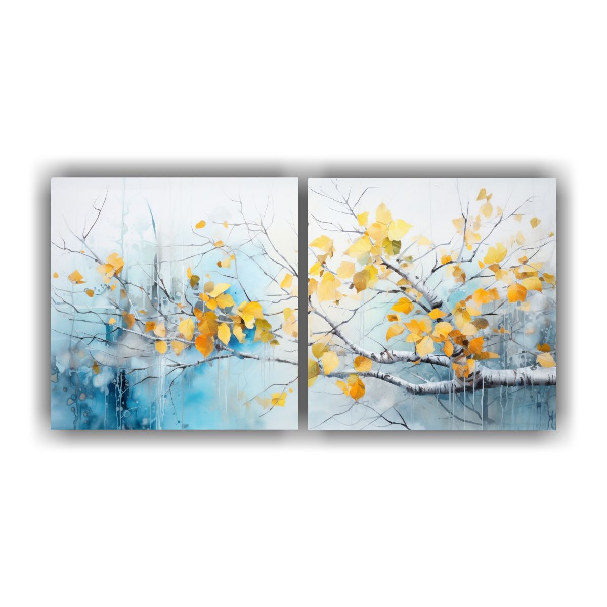 GENERICO - Dos Lienzos Amarillo Y Azul Inspirador De Árbol 80x40 Cm