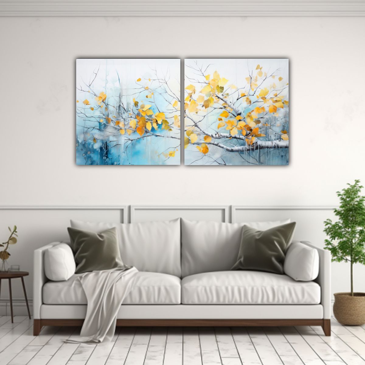 GENERICO - Dos Lienzos Amarillo Y Azul Inspirador De Árbol 80x40 Cm