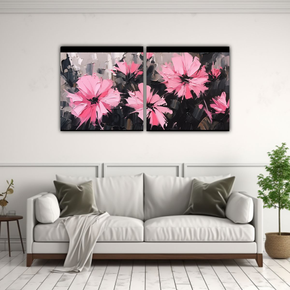 GENERICO - Dos Lienzos De Tela Moderno Tematica Flores En 60x30 Cm