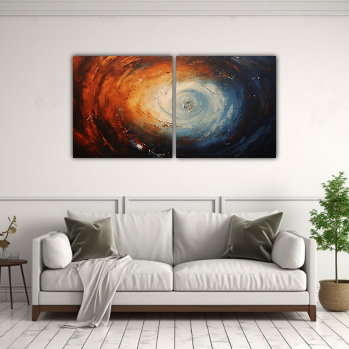 GENERICO - Obra De Arte En Espiral Azul Y Naranja En Lienzo 60x30 Cm