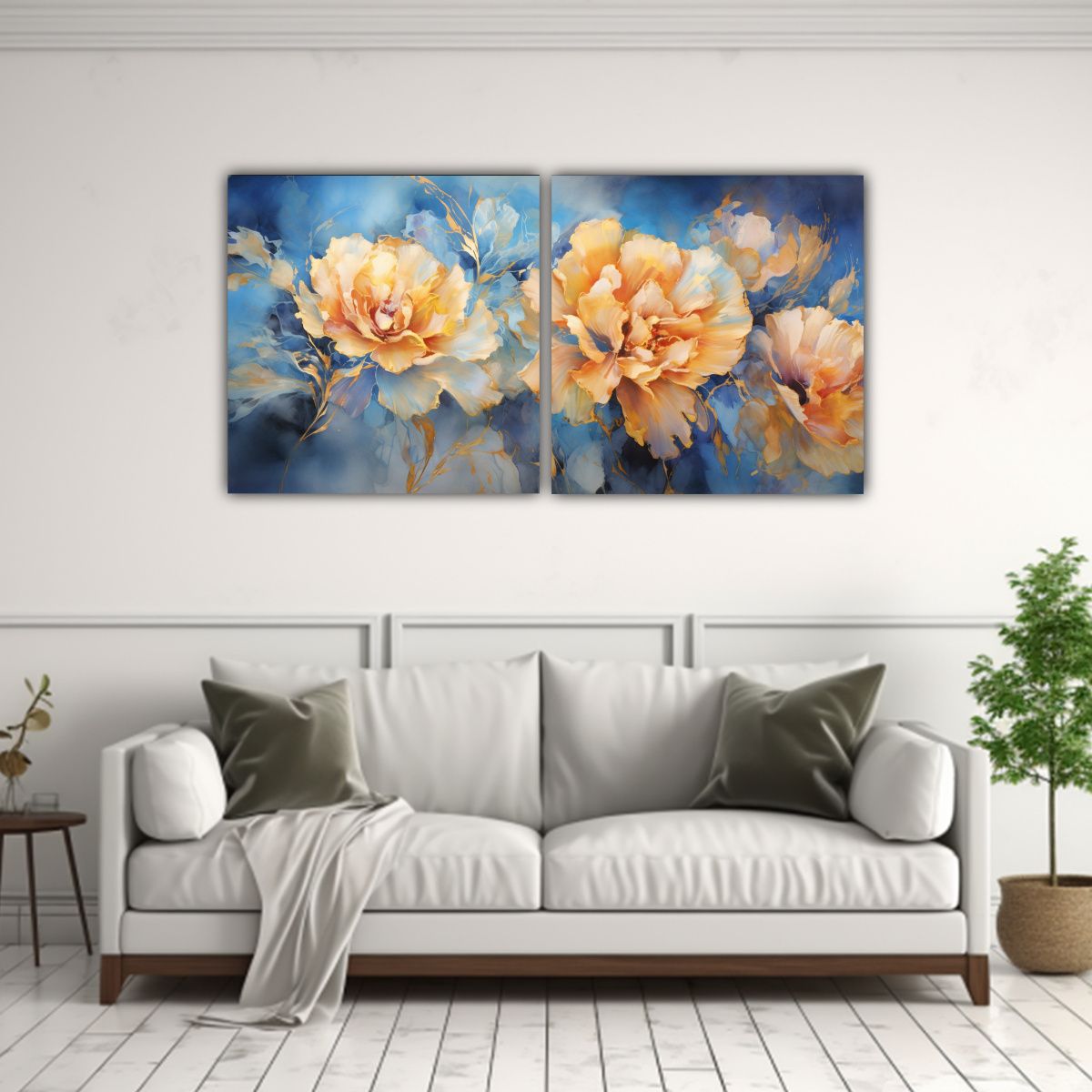 GENERICO - Dos Composiciones Florales Abstractas En Colores 60x30 Cm