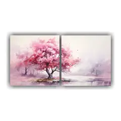 GENERICO - Pintura Abstracta De árbol Rosa Estilo Acuarela 80x40 Cm