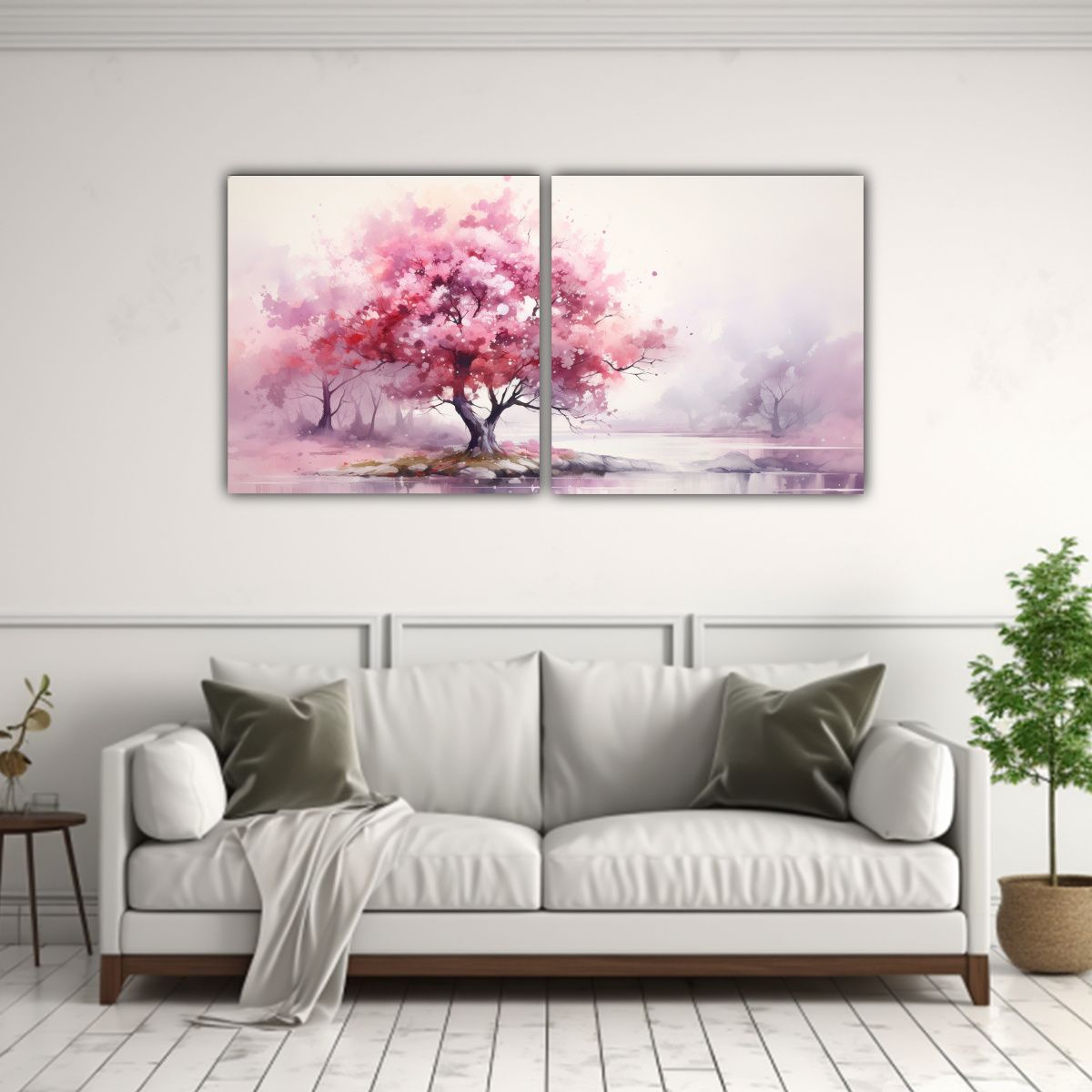 GENERICO - Pintura Abstracta De árbol Rosa Estilo Acuarela 60x30 Cm
