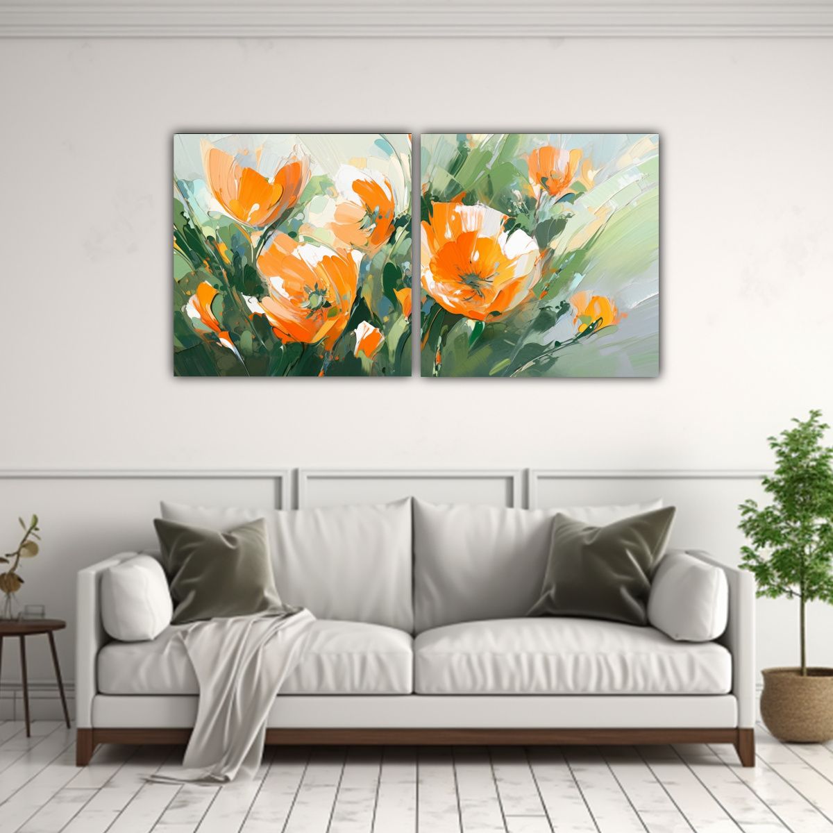 GENERICO - Pintura En Lienzo De Flores En Colores Verde Y 60x30 Cm