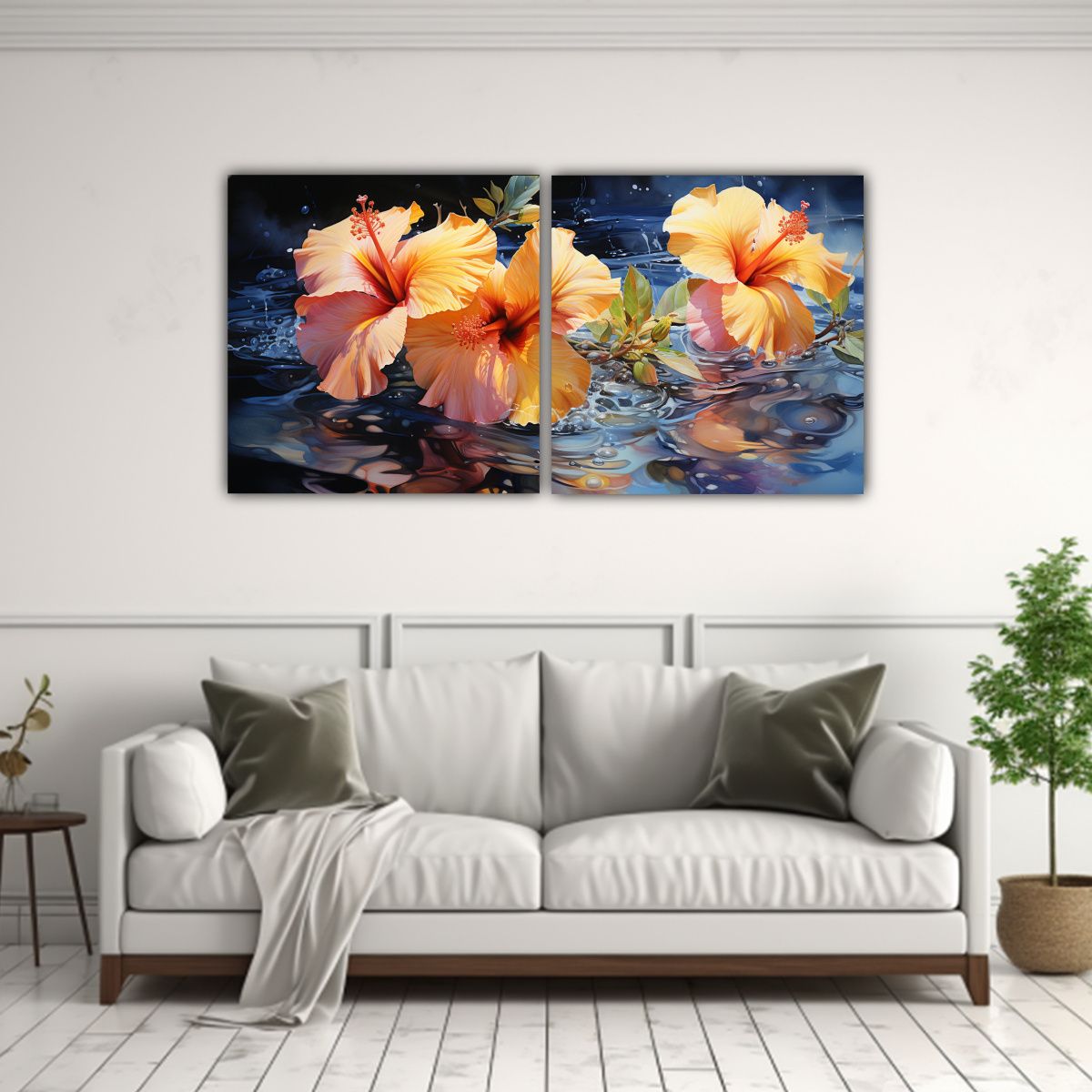 GENERICO - Pintura Abstracta De Flores De Hibisco Amarillo Y 100x50 Cm