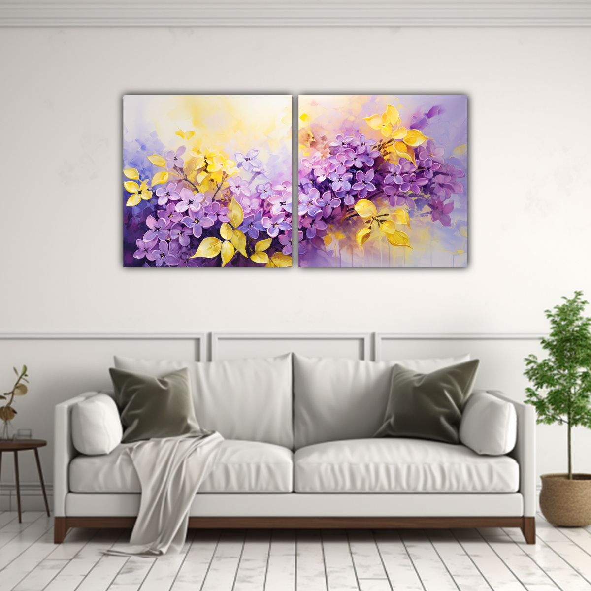 GENERICO - Cuadro Expresión Poder Lilas Flores Amarillo Y 80x40 Cm