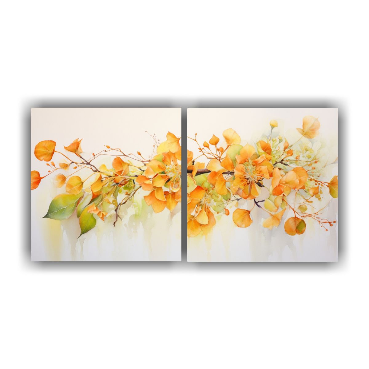 GENERICO - Dos Telas En Bastidor Flores De Tilos Naranja Y 60x30 Cm