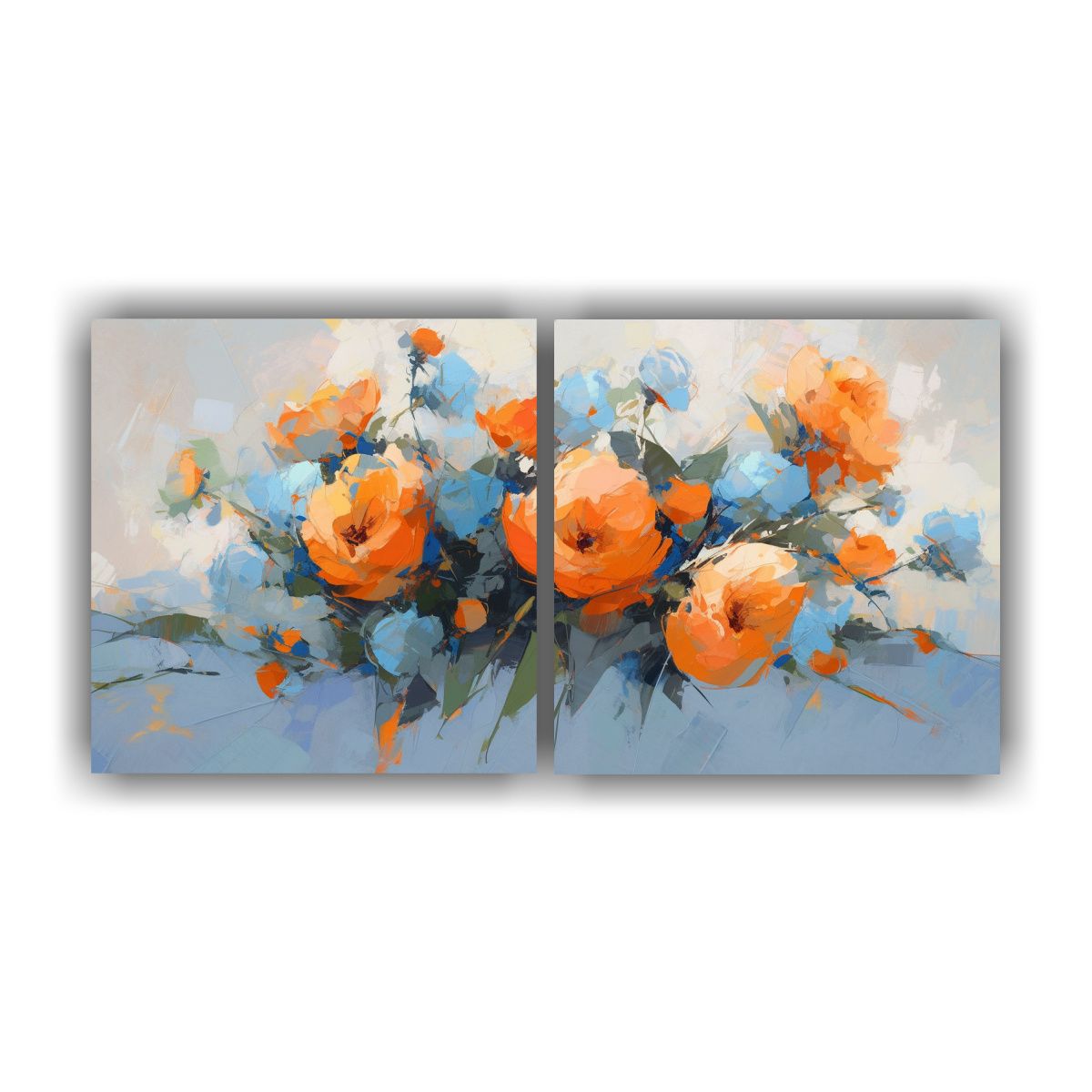 GENERICO - Cuadros Modernos De Flores En Naranja Y Azul Para 100x50 Cm
