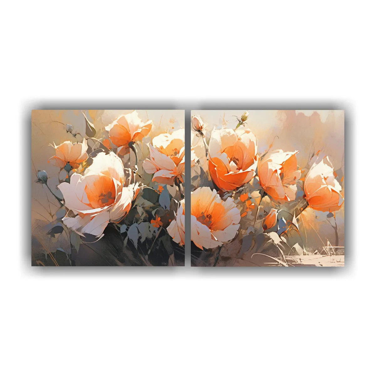 GENERICO - Pintura Floral Naranja En Lienzo Estilo Moderno 60x30 Cm
