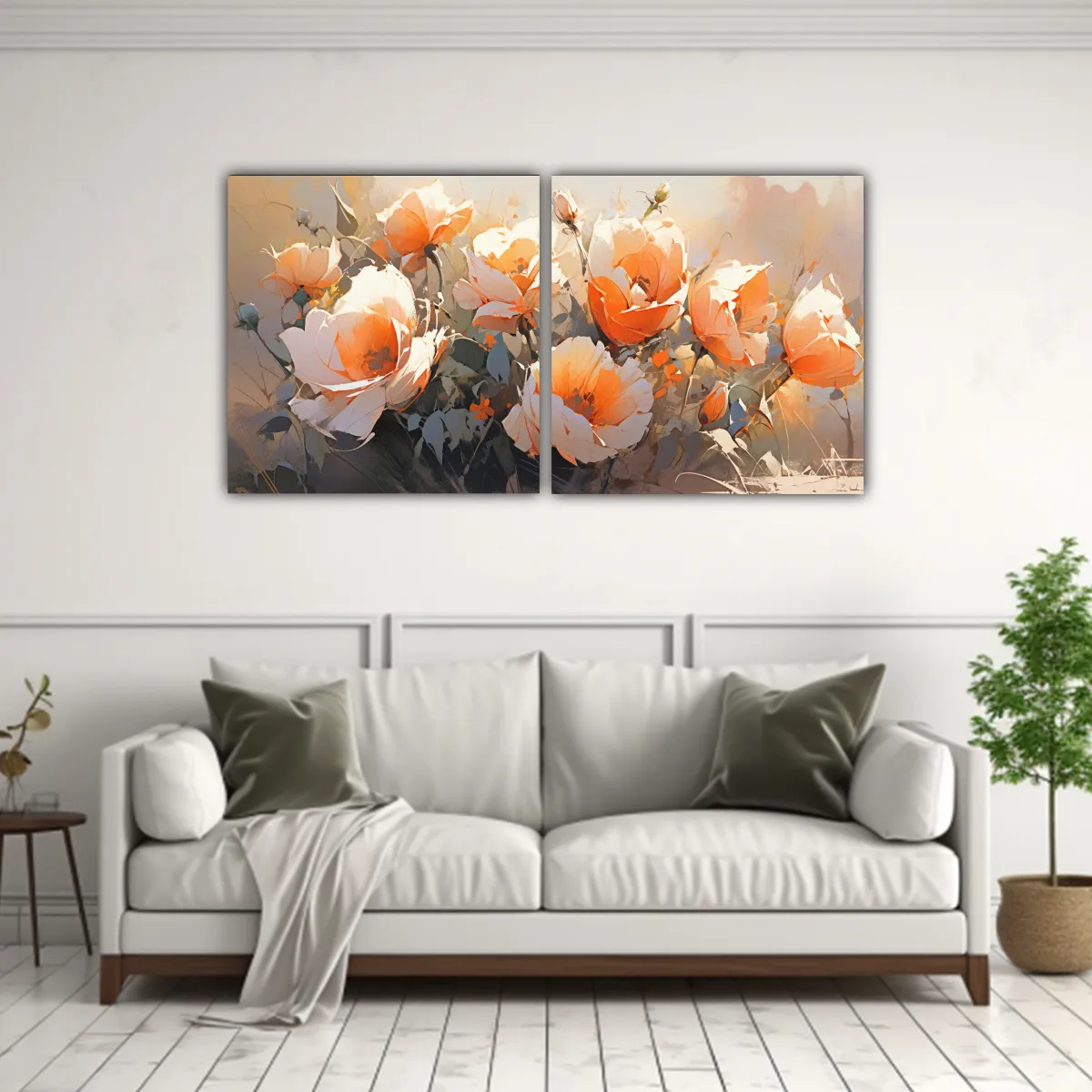 GENERICO - Pintura Floral Naranja En Lienzo Estilo Moderno 60x30 Cm