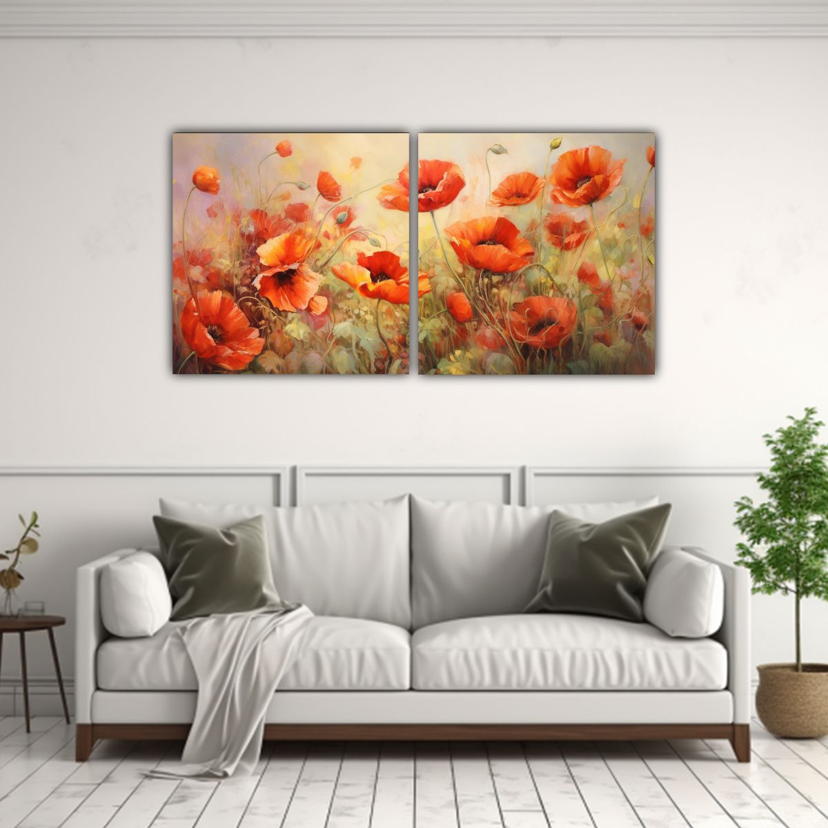 GENERICO - Pintura Abstracta De Amapolas En Acuarela Para 80x40 Cm
