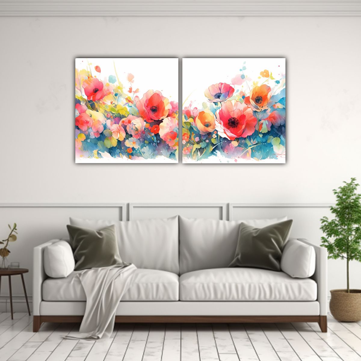 GENERICO - Pintura Acuarela Abstracta De Amapolas Con Tonos 80x40 Cm