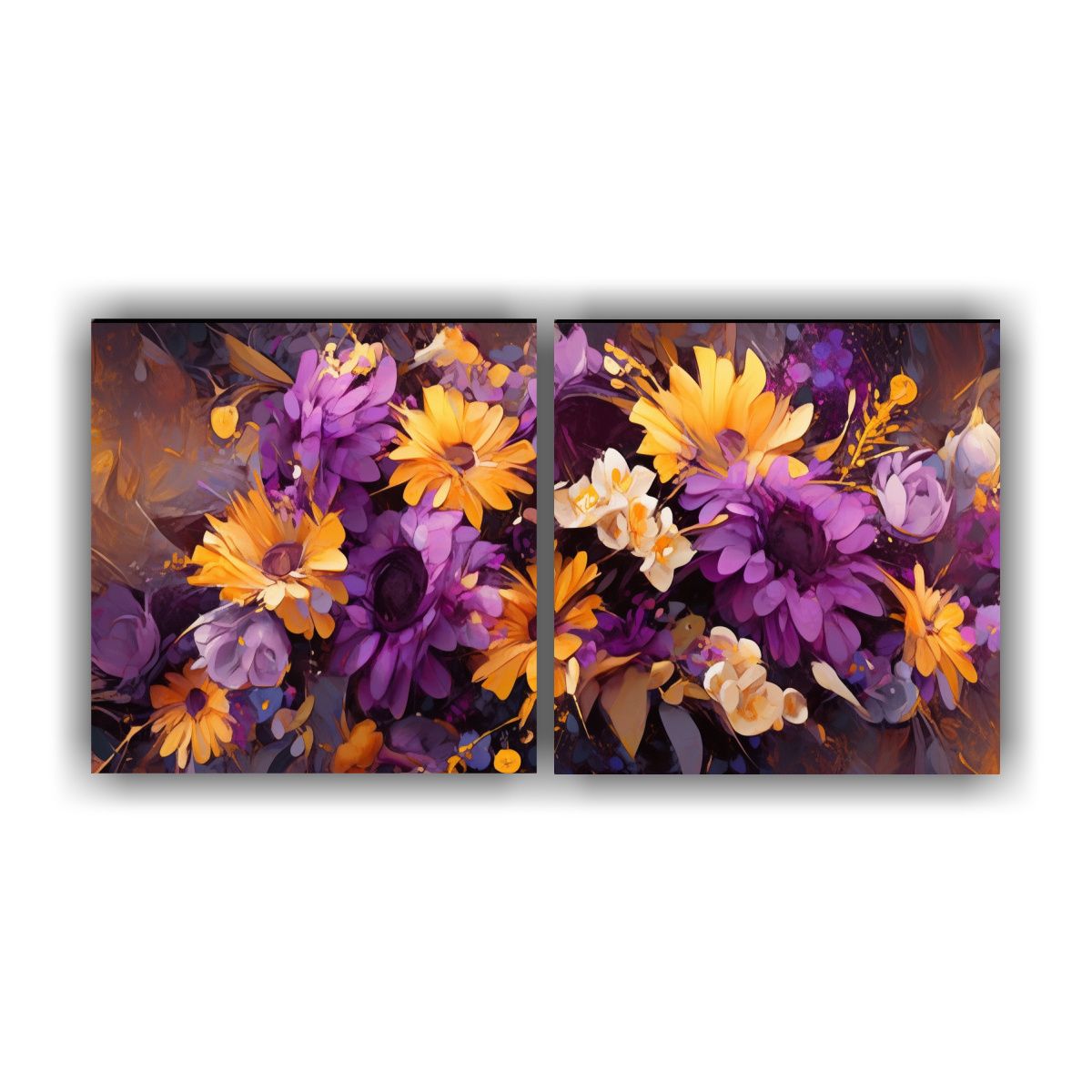 GENERICO - Pintura En Lienzo De Flores Moradas Y Doradas 80x40 Cm