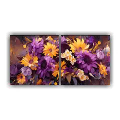 GENERICO - Pintura En Lienzo De Flores Moradas Y Doradas 60x30 Cm