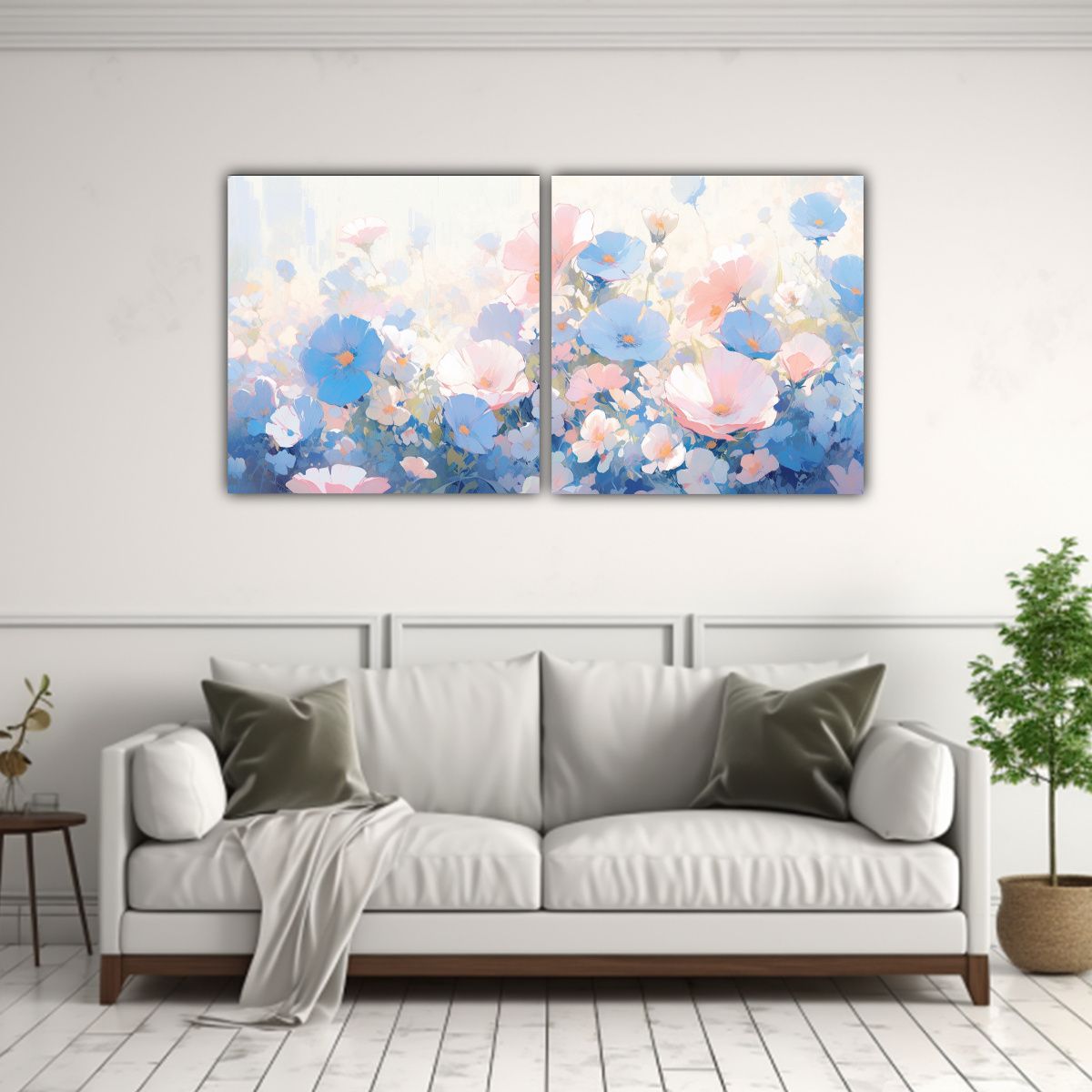 GENERICO - Diptico Forma Inspiración Pintura De Flores En 80x40 Cm