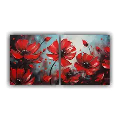 GENERICO - Pintura En Lienzo De Flores En Colores Rojo Y 80x40 Cm