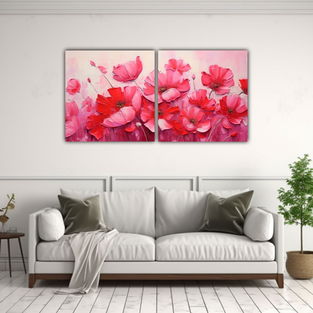 GENERICO - Dos Lienzos Modernos Mágicos En Rojo Y Rosa Con 100x50 Cm