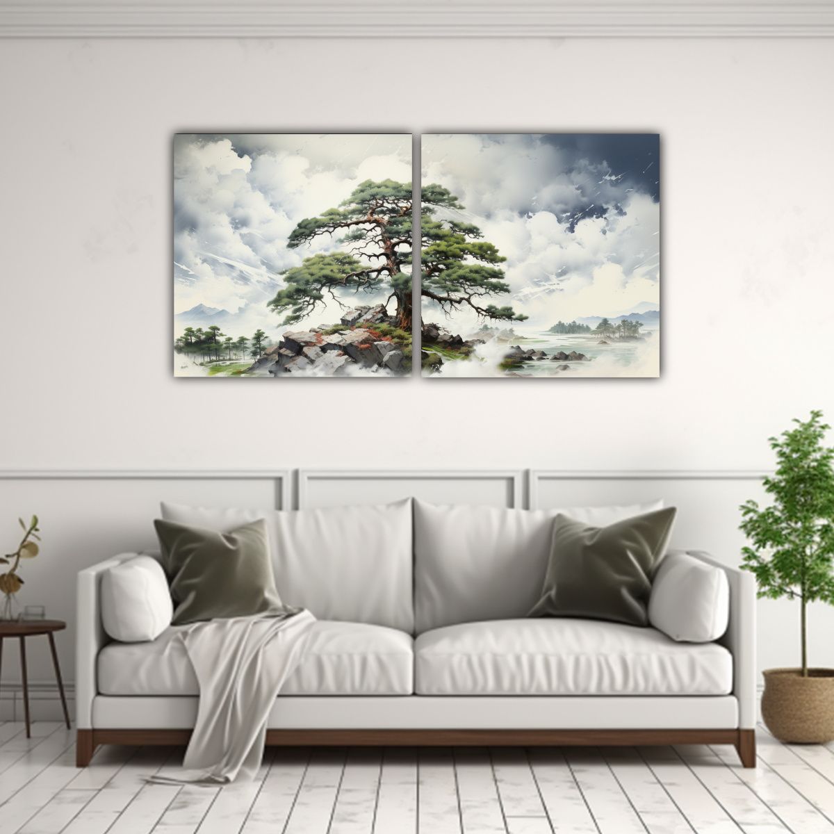 GENERICO - Pintura Abstracta De Colores Blancos De Un árbol 80x40 Cm